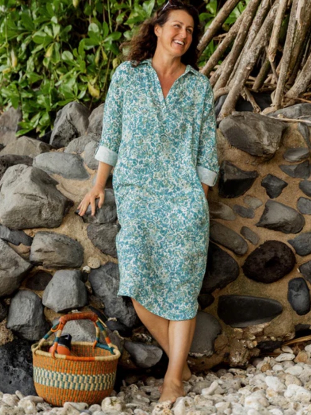 RipSkirt Hawaii Al Mare travel dressTeal Floral Long-Sleeve Size Large